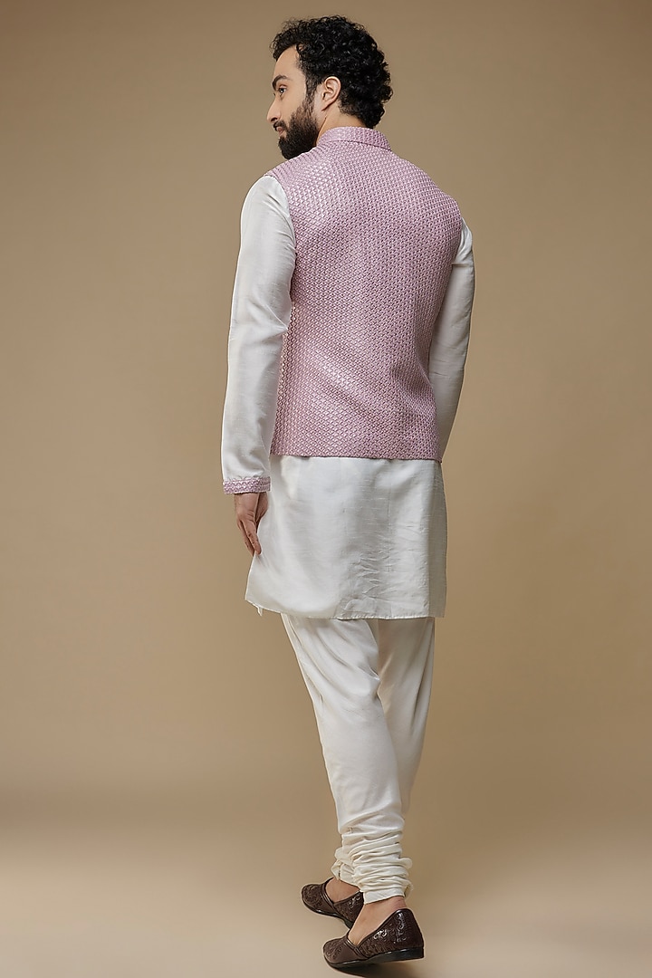 Purple Lucknowi Embroidered Nehru Jacket Set by SEIRRA THAKUR at Pernia's Pop Up Shop