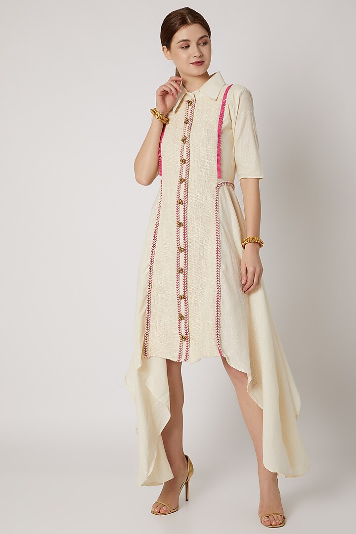 White & Pink Kurta Dress by A-Sha by Rishi & Vibhuti
