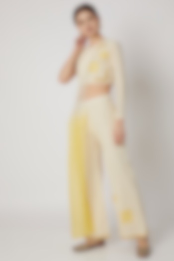Ivory & Yellow Crop Top With Pants by A-Sha by Rishi & Vibhuti