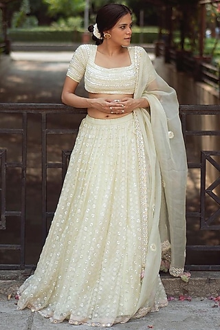 Meadow Mist Hand Embroidered Lehenga Set by MADZIN