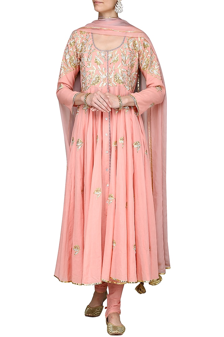 Pink embroidered anarkali set available only at Pernia's Pop Up Shop.