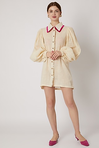 White Shirt Dress With Front Opening by A-Sha by Rishi & Vibhuti