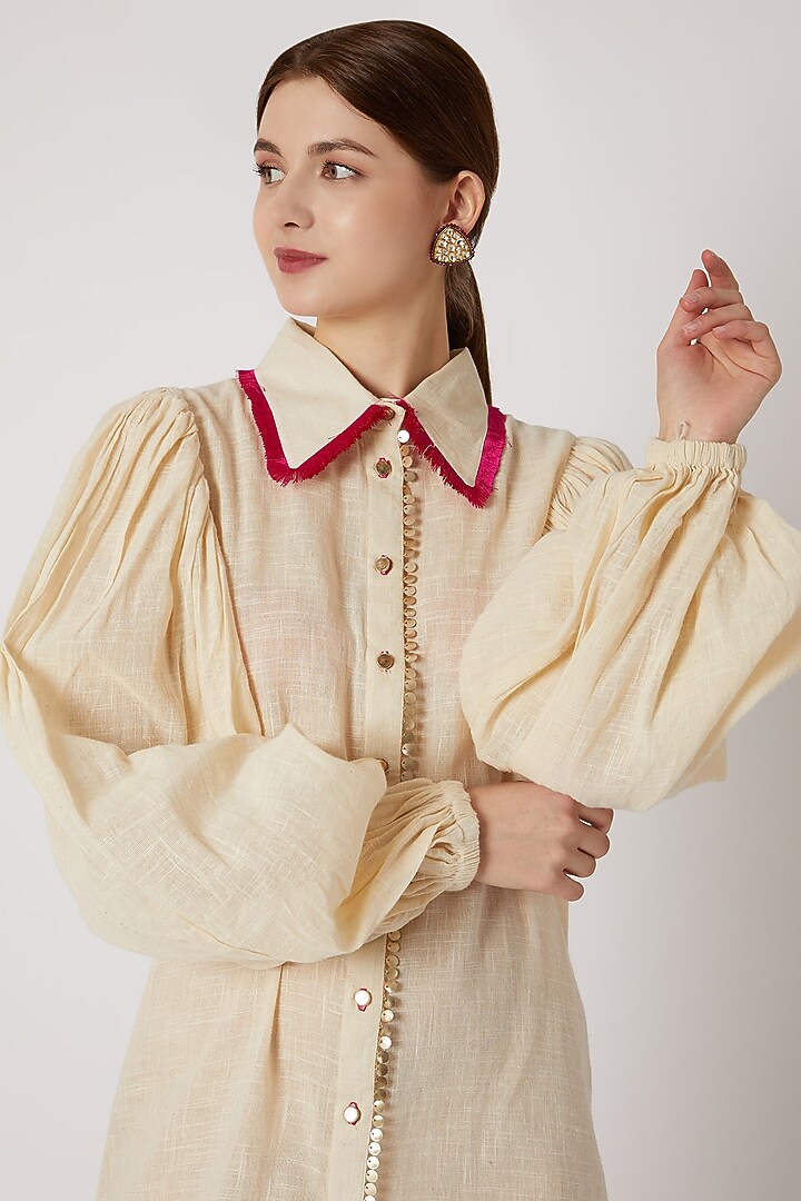 White Summer Shirt Dress With Front Opening by A-Sha by Rishi & Vibhuti at Pernia's Pop Up Shop