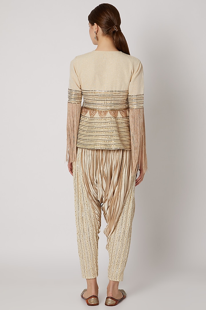 Ivory Sequins Jacket With Dhoti Pants by A-Sha by Rishi & Vibhuti at Pernia's Pop Up Shop