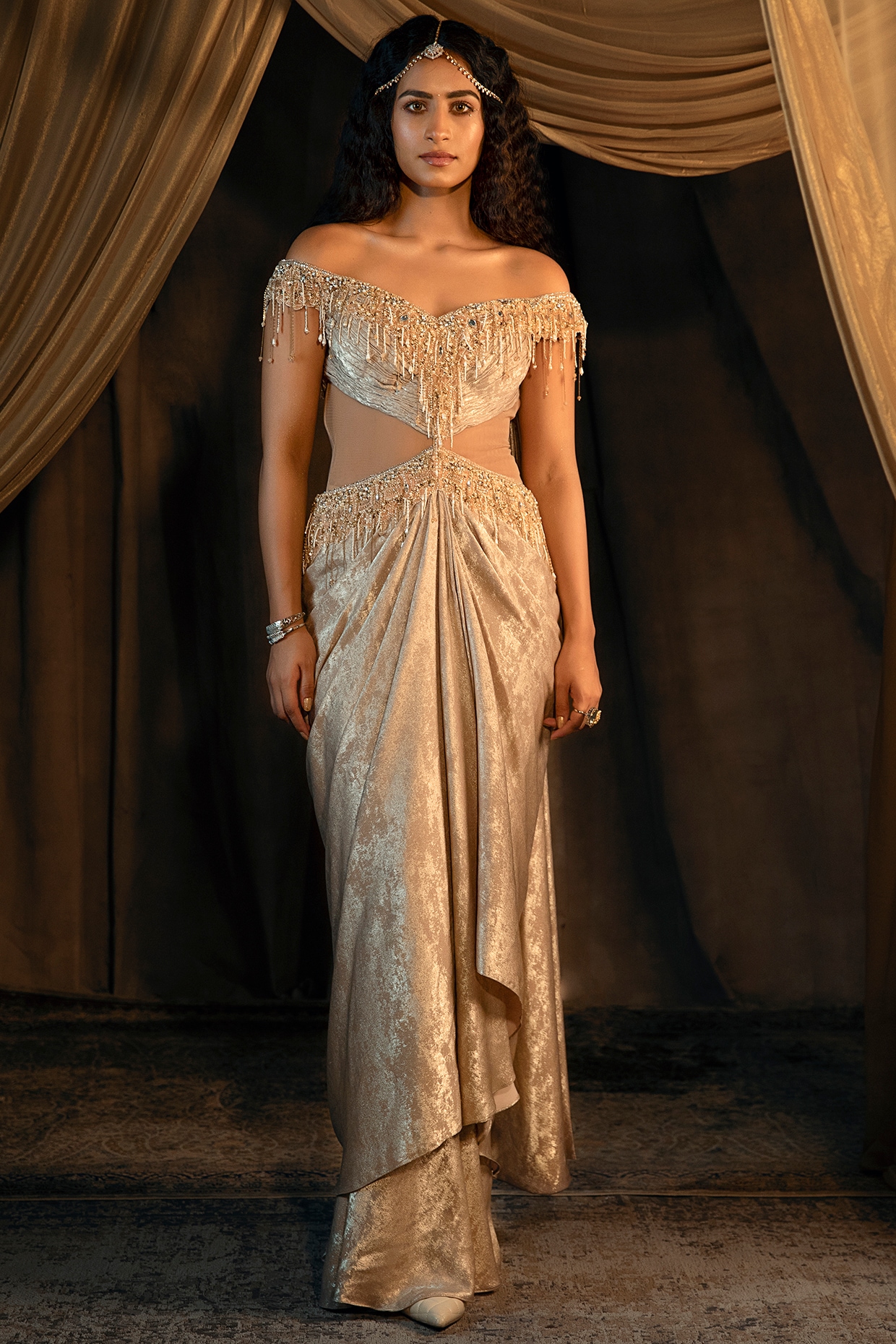 Golden saree gown online