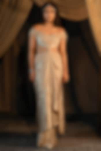 Gold Foil Satin Embellished Wedding Gown Saree by Shashank Arya at Pernia's Pop Up Shop