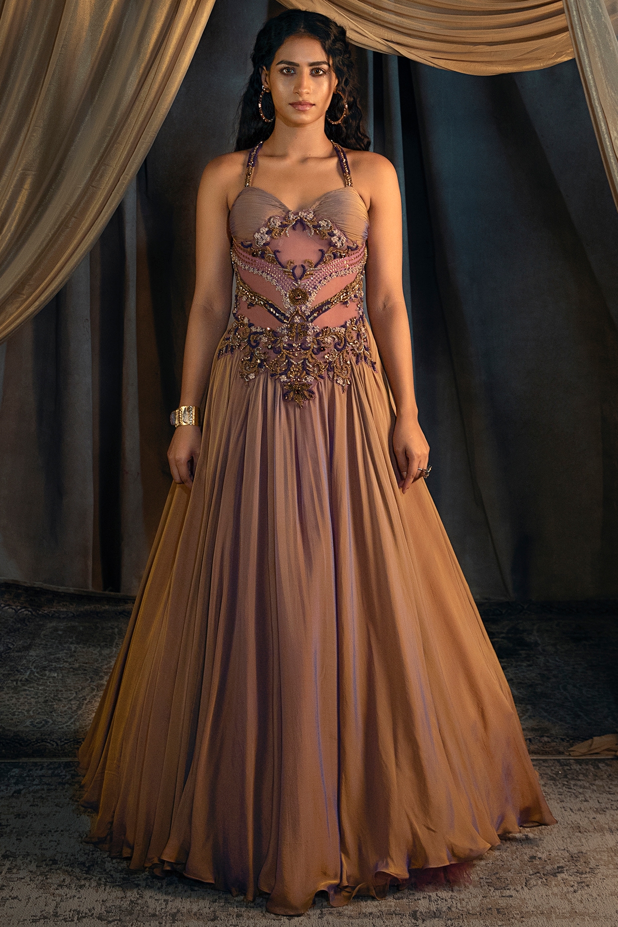 Gold chiffon gown hotsell