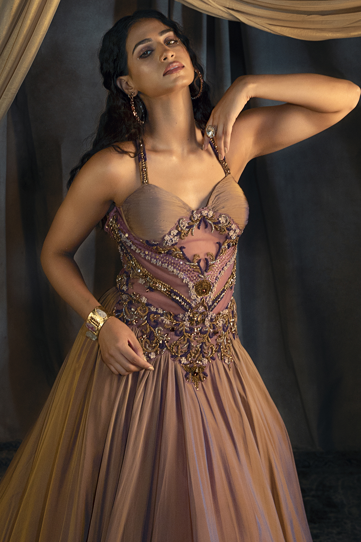 Gold chiffon gown hot sale