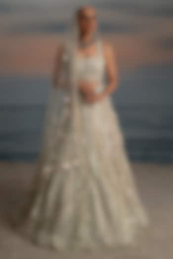 Grey Tulle Pearl Embroidered Wedding Lehenga Set by Shashank Arya at Pernia's Pop Up Shop