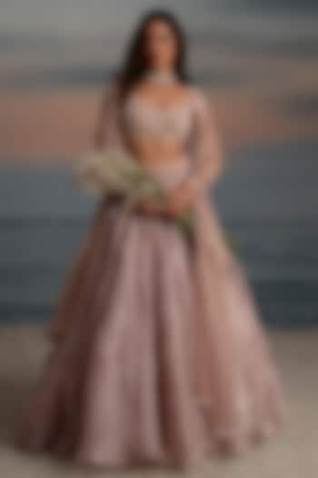 Pink Organza Beads Embroidered Wedding Lehenga Set by Shashank Arya at Pernia's Pop Up Shop