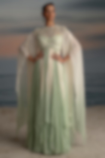 Ivory & Mint Organza Stone Embroidered Wedding Anarkali by Shashank Arya at Pernia's Pop Up Shop