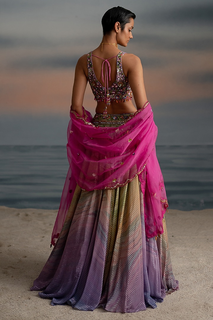 Lilac & Pink Ombre Georgette Digital Printed Wedding Lehenga Set by Shashank Arya at Pernia's Pop Up Shop