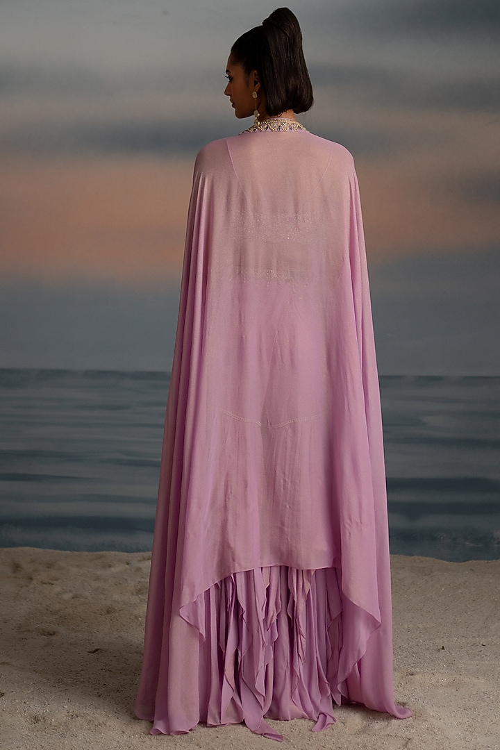 Lilac Foil Georgette Layered Wedding Sharara Set by Shashank Arya at Pernia's Pop Up Shop