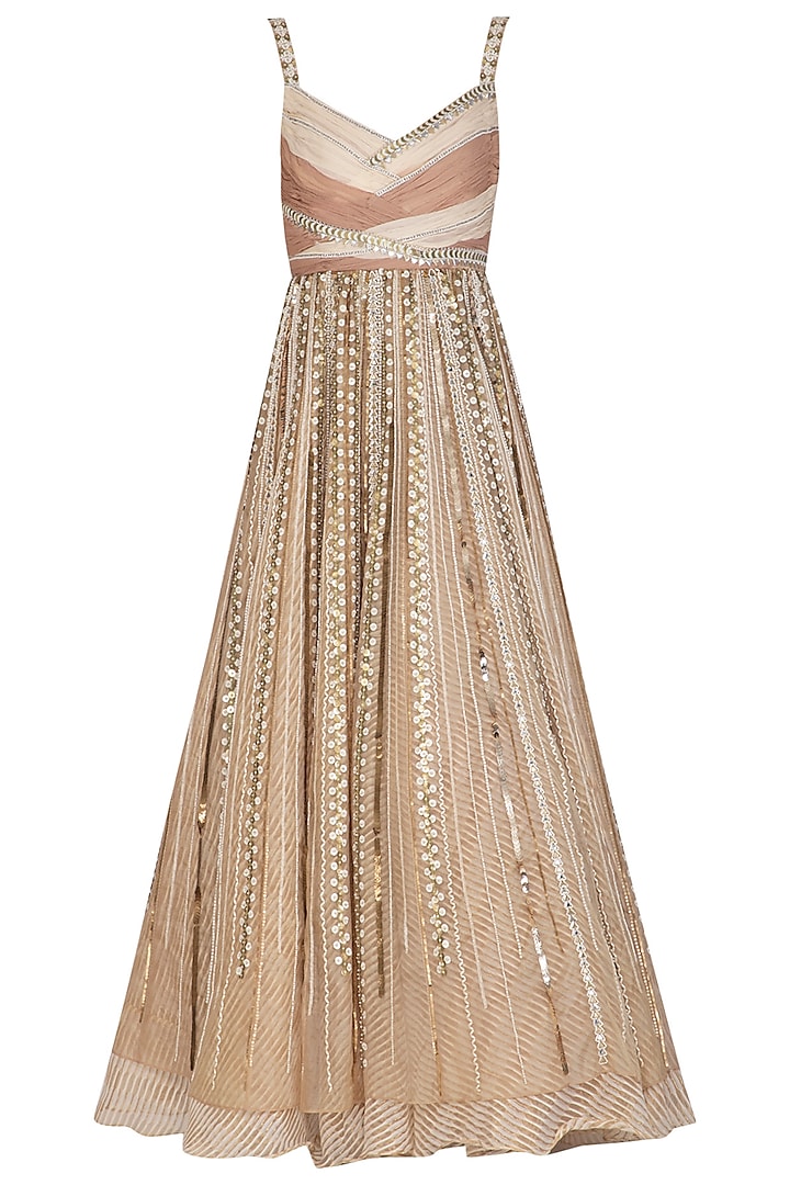 Beige Embroidered Gown by Shashank Arya