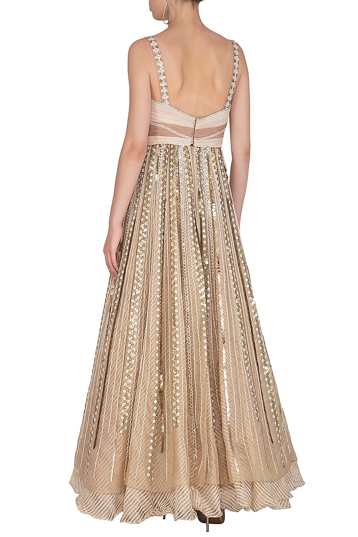 Beige Embroidered Engagement Gown by Shashank Arya at Pernia's Pop Up Shop