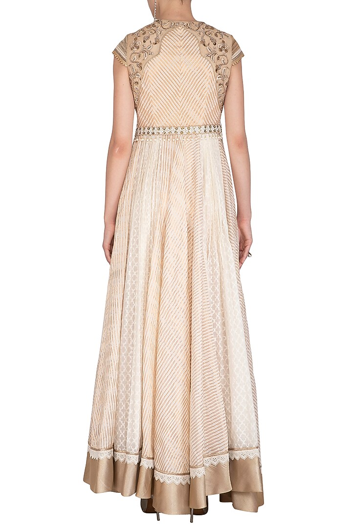 Ivory Embroidered Wedding Anarkali Set With Belt by Shashank Arya at Pernia's Pop Up Shop