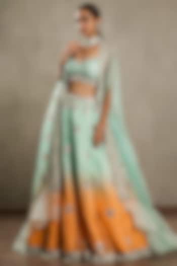 Sky Blue Ombre Embroidered Wedding Lehenga Set by Shashank Arya at Pernia's Pop Up Shop