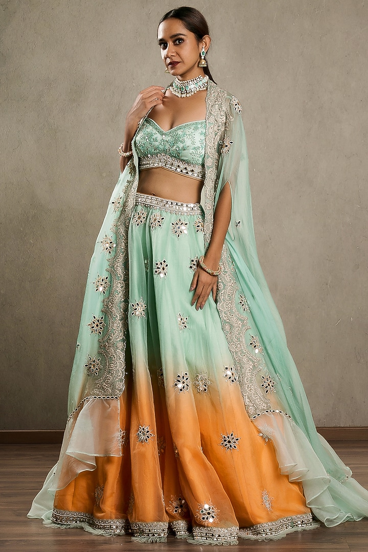 Sky Blue Ombre Embroidered Wedding Lehenga Set by Shashank Arya at Pernia's Pop Up Shop