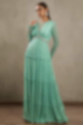 Blue Embroidered Anarkali Set by Shashank Arya at Pernia's Pop Up Shop