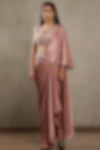 Old Rose Shimmer Satin Concept Saree Set by Shashank Arya