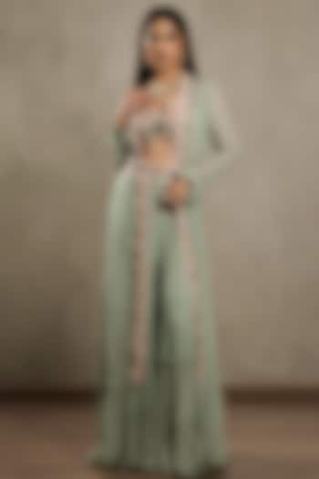 Mint Green Georgette Sharara Set by Shashank Arya