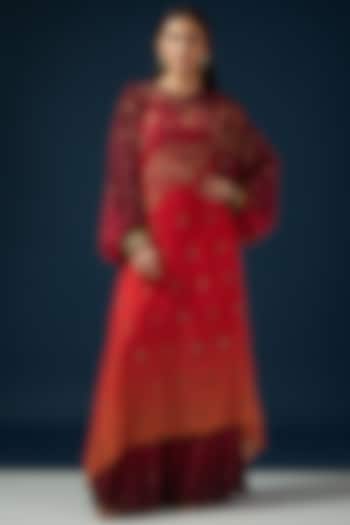 Orange & Wine Flat Chiffon Printed Kurta Set by Shashank Arya at Pernia's Pop Up Shop
