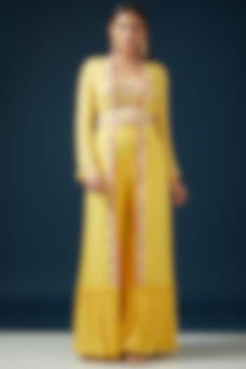 Yellow Georgette & Silk Jacket Set by Shashank Arya at Pernia's Pop Up Shop