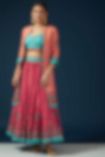 Coral Chanderi Hand Embroidered Lehenga Set by Shashank Arya