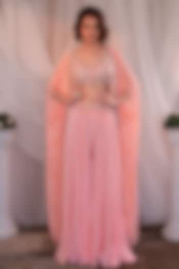 Pink Georgette Embroidered Cape Set by Shashank Arya at Pernia's Pop Up Shop