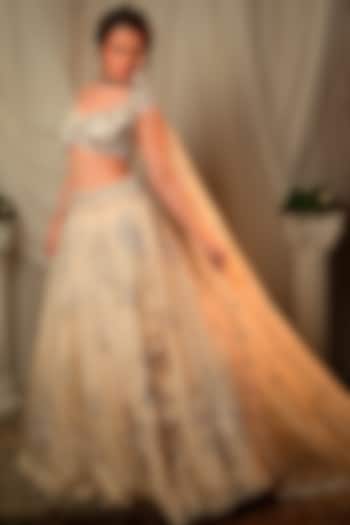 Ivory Organza Pearl Work Wedding Lehenga Set by Shashank Arya at Pernia's Pop Up Shop
