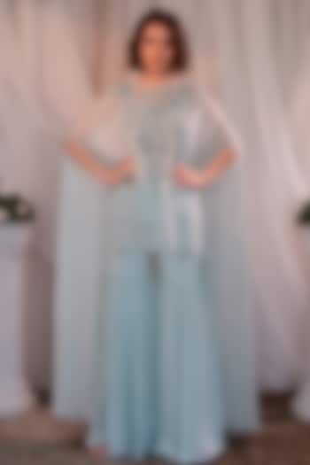 Blue Mukaish Georgette Embellished Party Wear Sharara Set by Shashank Arya at Pernia's Pop Up Shop
