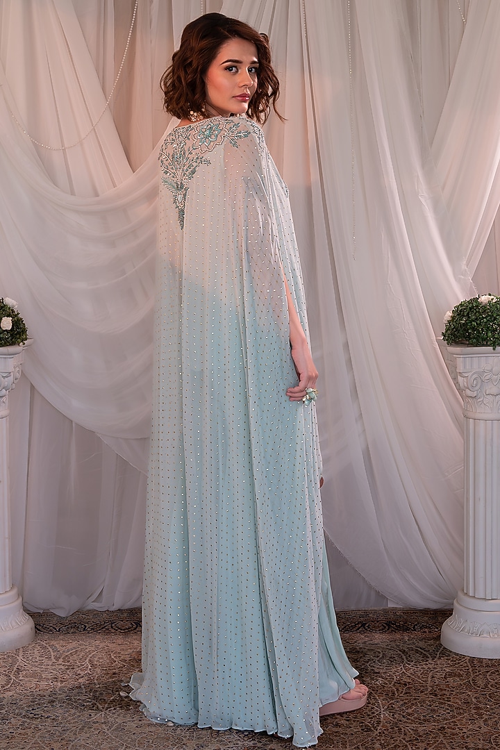 Blue Mukaish Georgette Embellished Wedding Sharara Set by Shashank Arya at Pernia's Pop Up Shop