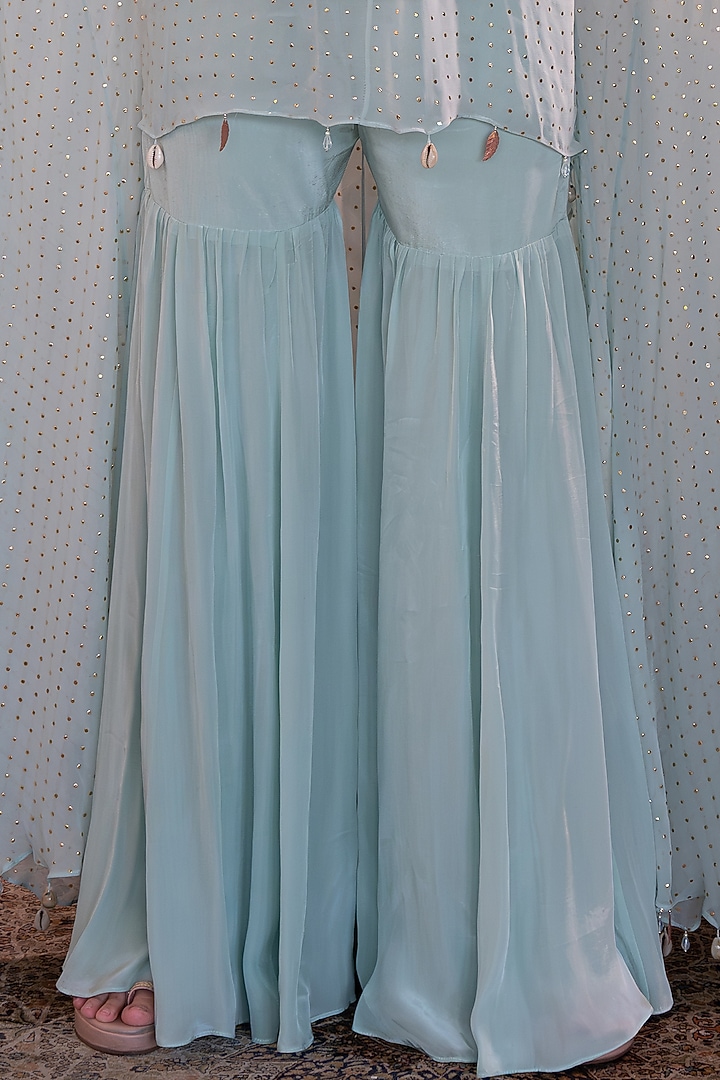 Blue Mukaish Georgette Embellished Wedding Sharara Set by Shashank Arya at Pernia's Pop Up Shop