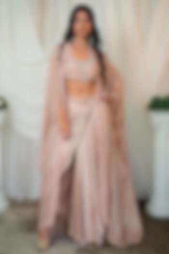 Old Rose Striped Georgette Cape Set by Shashank Arya at Pernia's Pop Up Shop