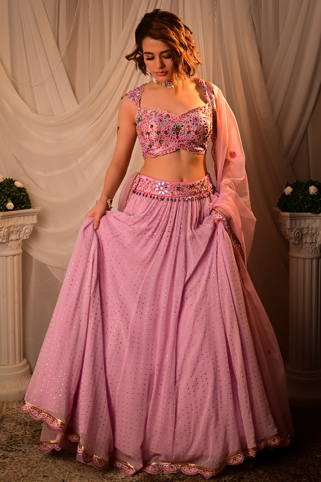 Lilac Mukaish Georgette Wedding Lehenga Set by Shashank Arya at Pernia's Pop Up Shop