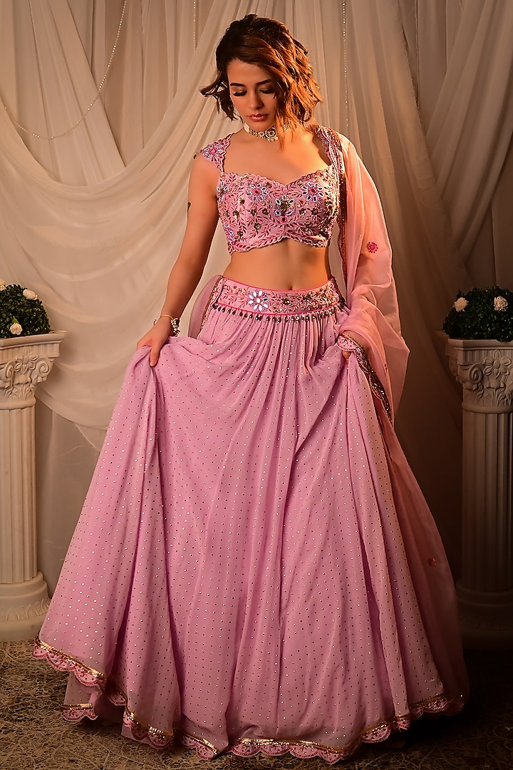 Lilac Mukaish Georgette Wedding Lehenga Set by Shashank Arya at Pernia's Pop Up Shop