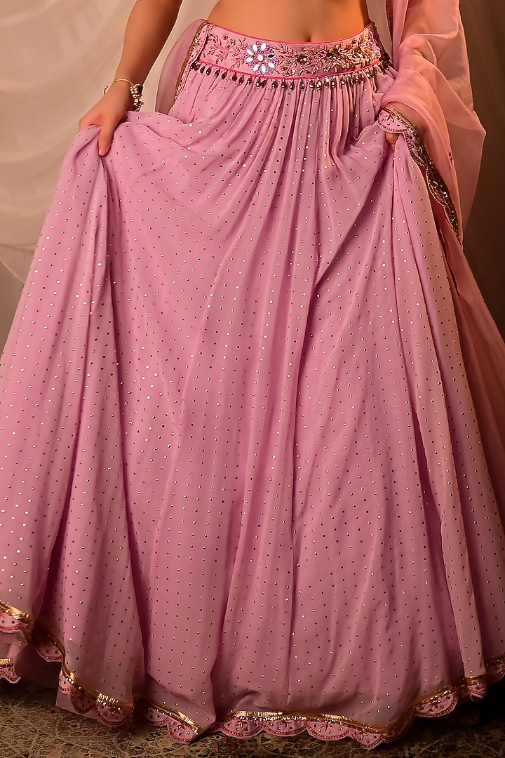 Lilac Mukaish Georgette Wedding Lehenga Set by Shashank Arya at Pernia's Pop Up Shop