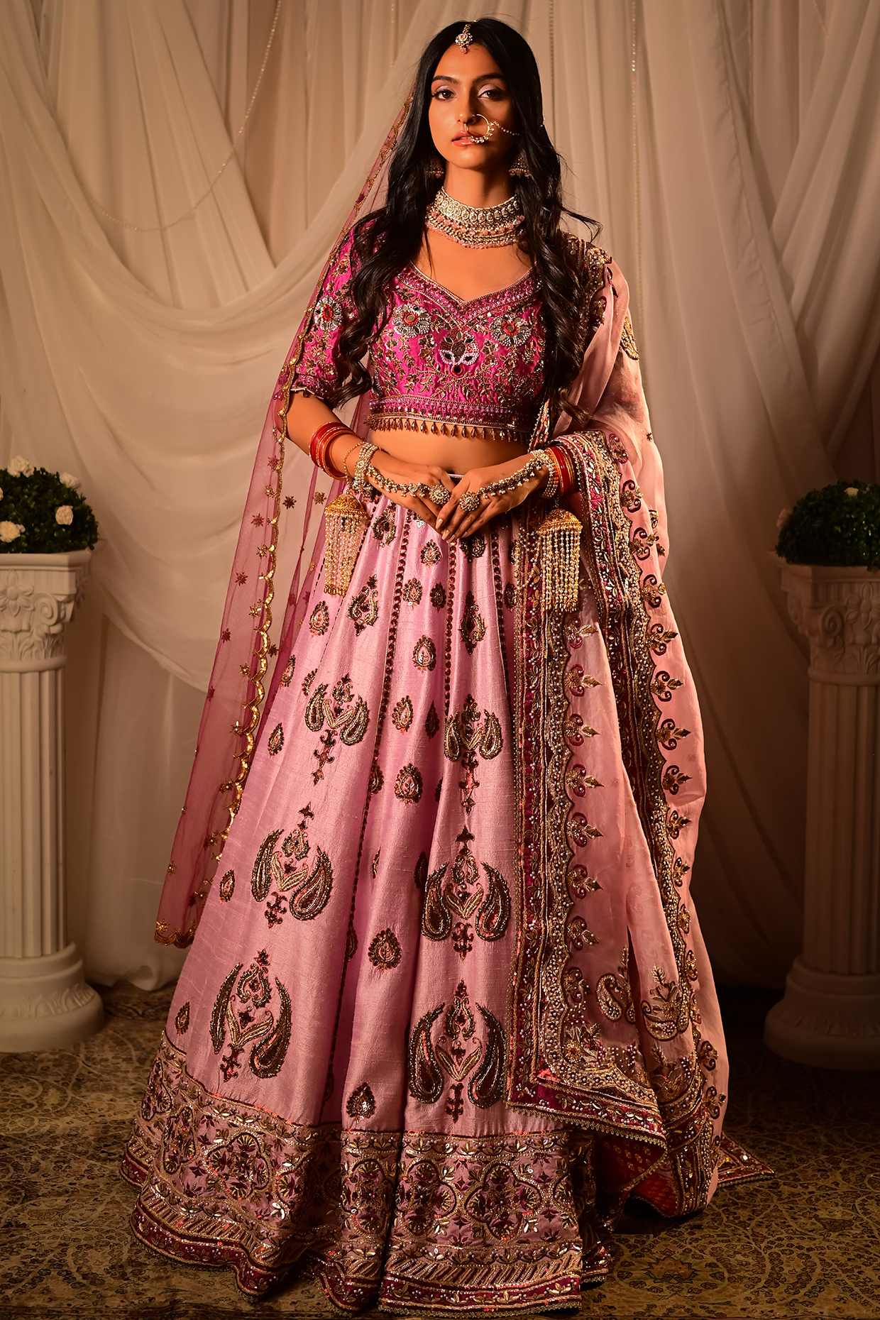 Mauve & Ruby Raw Silk Bridal Lehenga Set by Shashank Arya at Pernia's Pop Up Shop