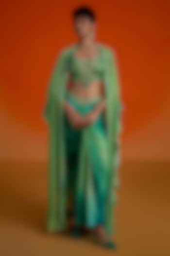 Green Modal Satin Printed Dhoti Skirt Set by Shashank Arya at Pernia's Pop Up Shop