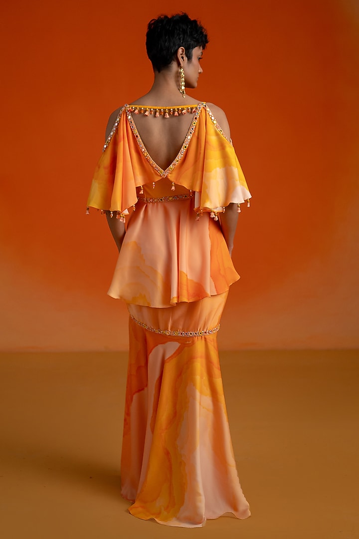 Orange Modal Satin Floral Printed Skirt Set by Shashank Arya at Pernia's Pop Up Shop