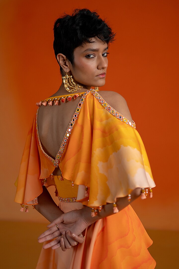 Orange Modal Satin Floral Printed Skirt Set by Shashank Arya at Pernia's Pop Up Shop