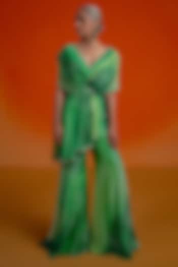 Green Georgette Embellished & Printed Jumpsuit by Shashank Arya at Pernia's Pop Up Shop