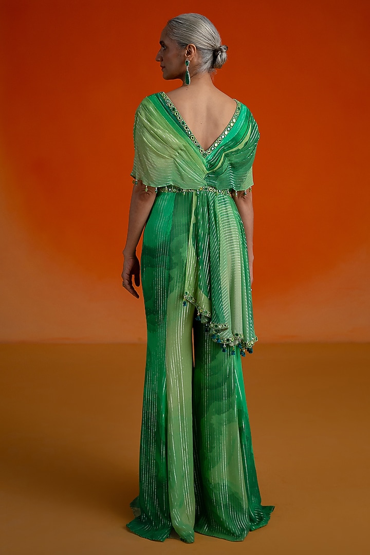 Green Georgette Embellished & Printed Jumpsuit by Shashank Arya at Pernia's Pop Up Shop