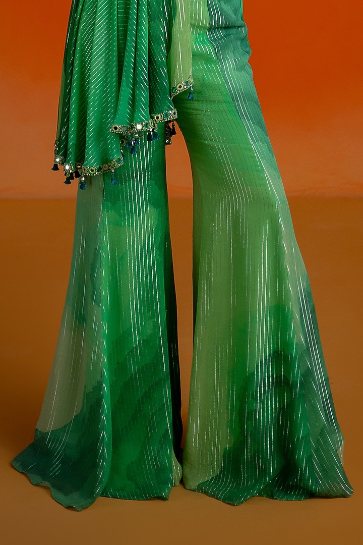 Green Georgette Embellished & Printed Jumpsuit by Shashank Arya at Pernia's Pop Up Shop