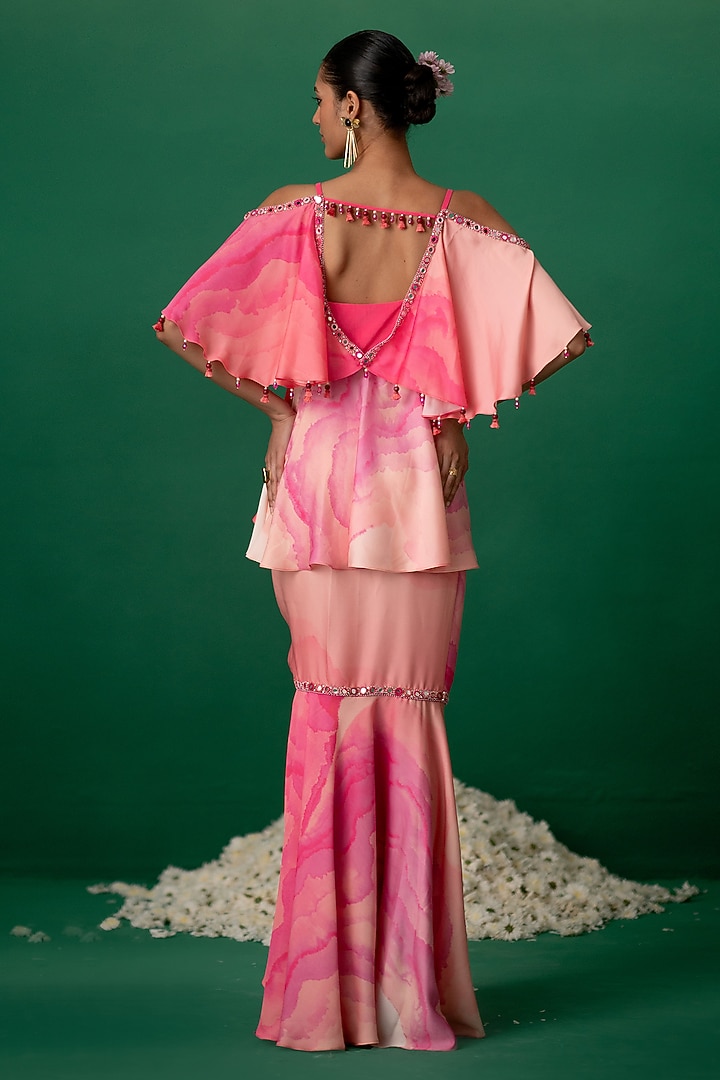 Pink Modal Satin & Crepe Printed Skirt Set by Shashank Arya at Pernia's Pop Up Shop