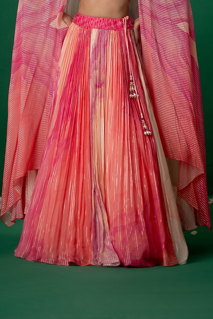 Pink Georgette Floral Printed Jacket Wedding Lehenga Set by Shashank Arya at Pernia's Pop Up Shop