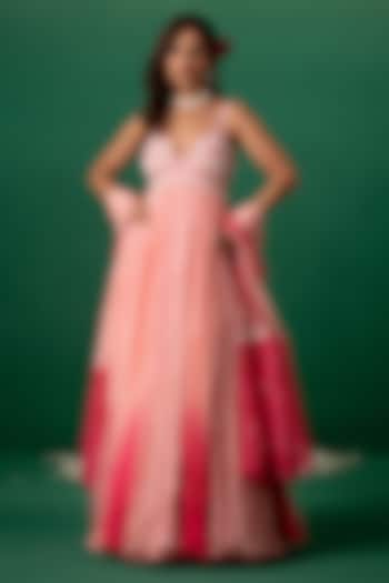 Pink Georgette Embellished & Printed Wedding Anarkali Set by Shashank Arya at Pernia's Pop Up Shop