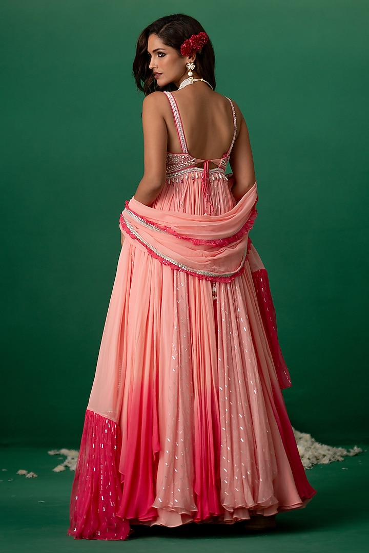 Pink Georgette Embellished & Printed Wedding Anarkali Set by Shashank Arya at Pernia's Pop Up Shop