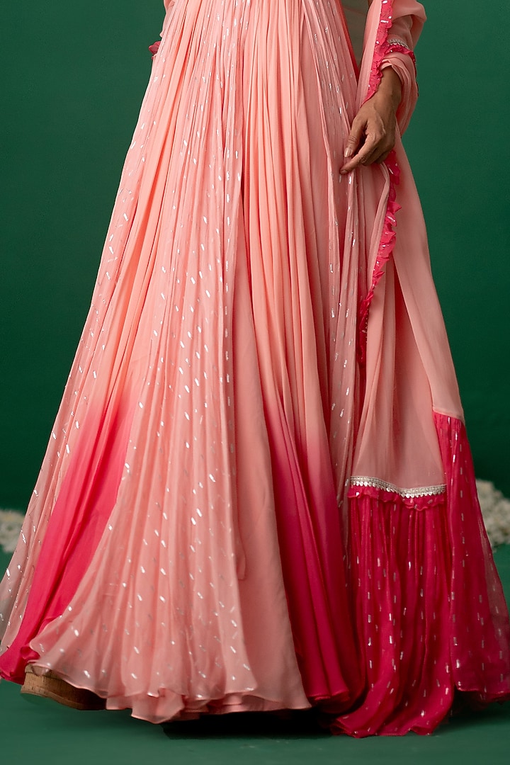 Pink Georgette Embellished & Printed Wedding Anarkali Set by Shashank Arya at Pernia's Pop Up Shop