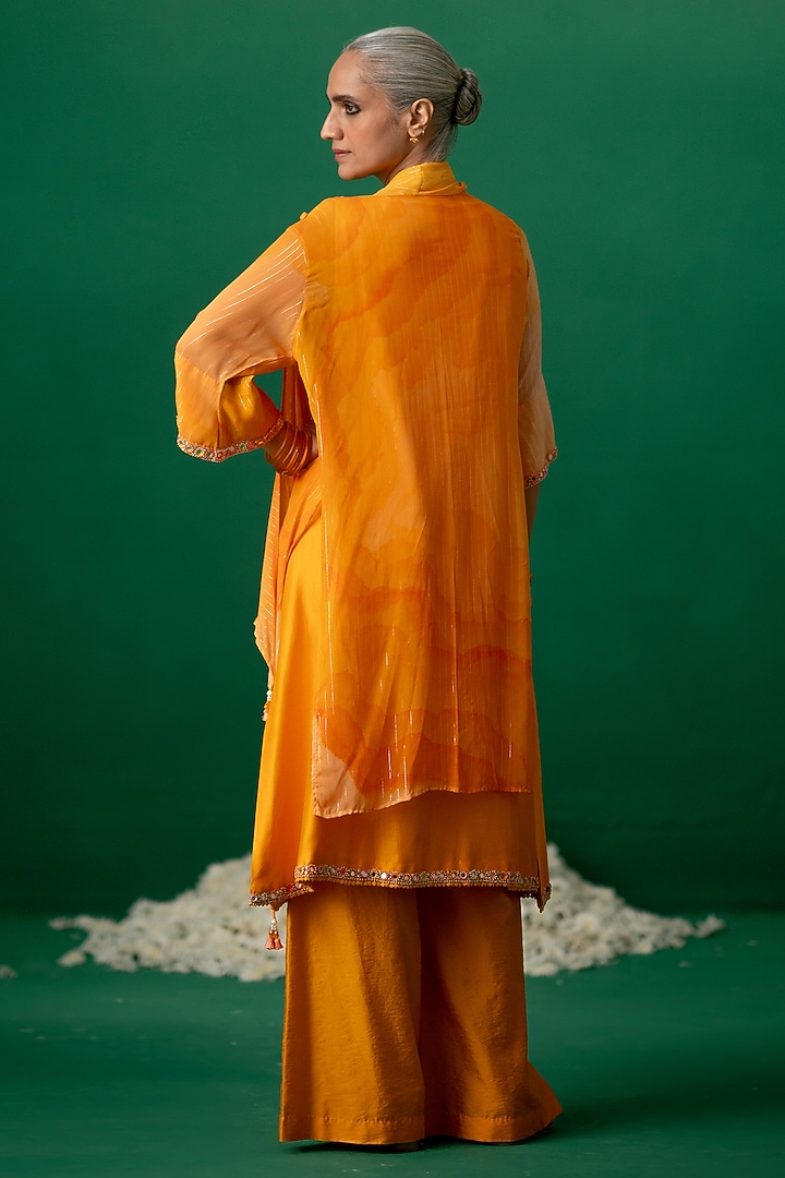 Orange Chanderi & Georgette Crystal Work Jacket Kurta Set by Shashank Arya at Pernia's Pop Up Shop